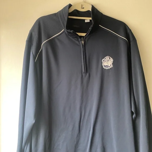 Navy Quarter-Zip Pullover with Embroidered Logo - Picture 8 of 9